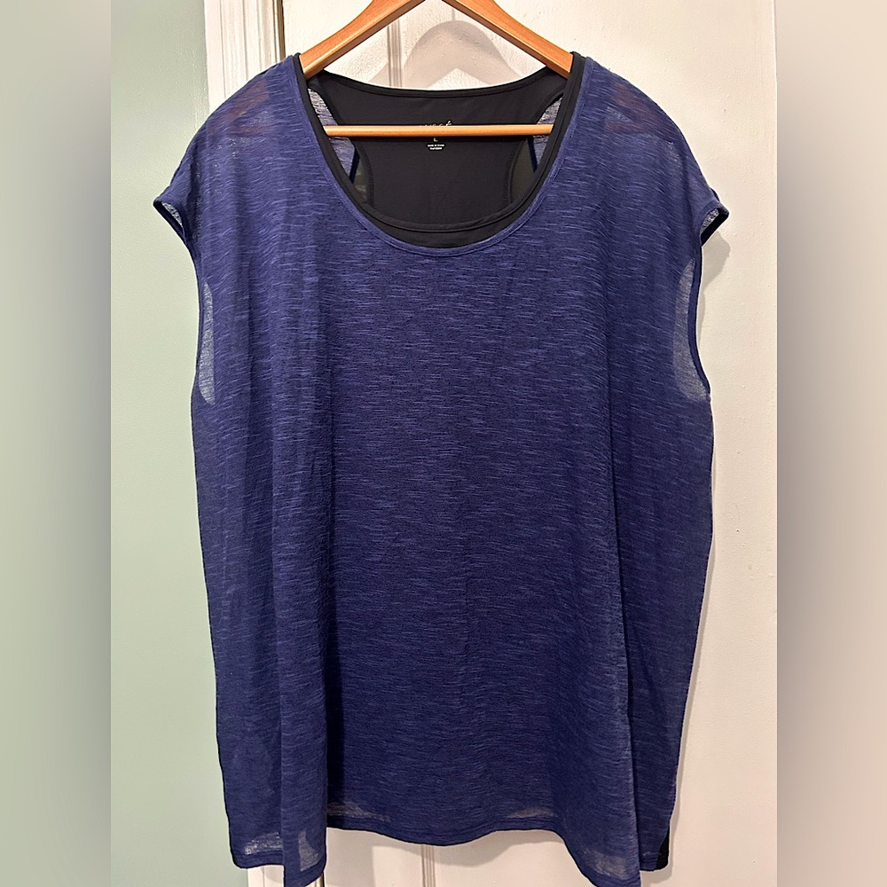 EUC women’s Lysse sleeveless baggy top black and blue layered sheer Sz L